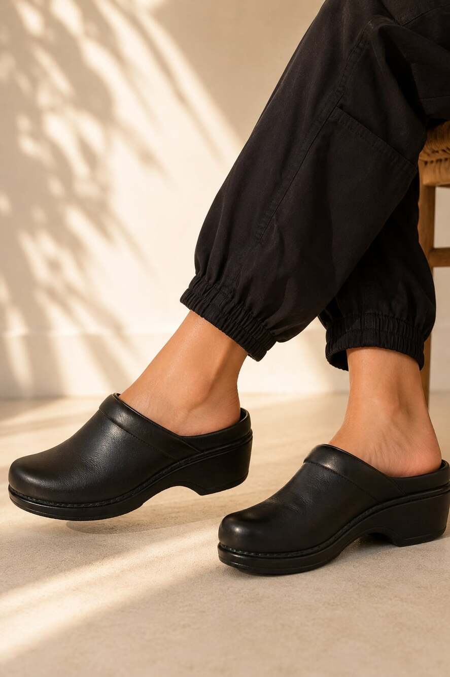 Dansko Black Leather Nursing Comfort Clogs Slip Resistant EU 39 US 8.5 9